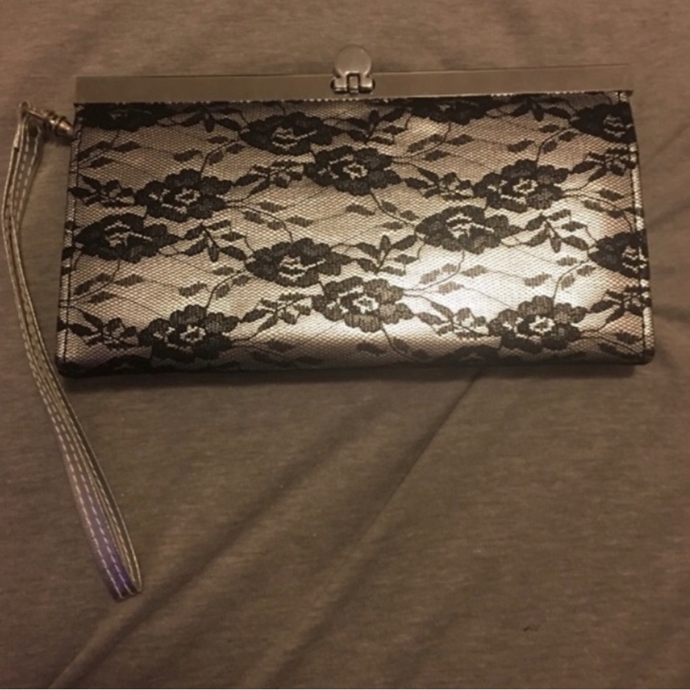Black and silver lace clutch